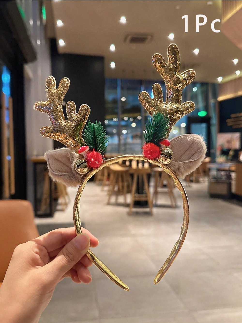 1pc Gold Sequin Mushroom Chris - Reindeer Antlers Headband review and price